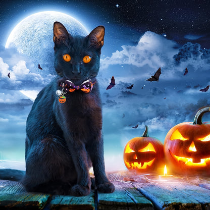4-pak Halloweenowych obroży dla pupila z odpinaną muszką i dzwoneczkiem