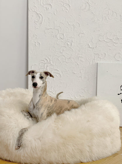 Oval Natural Sheepskin Pet Bed - White-1