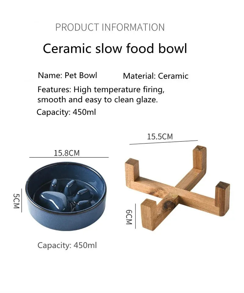 Ceramiczna miseczka dla psów i kotów z eleganckim drewnianym stojakiem🍽️🐾