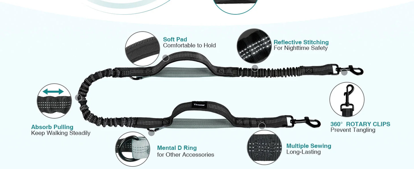 Smycz Hands-Free dla Dwóch Psów z Podwójnymi Uchwytami i Saszetką