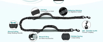 Smycz Hands-Free dla Dwóch Psów z Podwójnymi Uchwytami i Saszetką