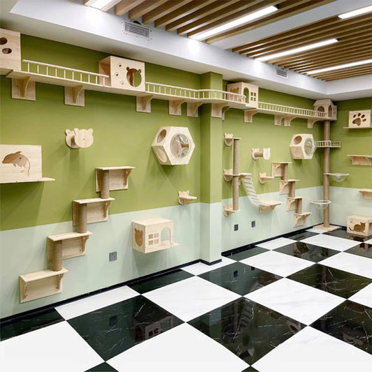 🐾🌿 Ścienna Półka Wspinaczkowa dla Kotów – Drewniane Stopnie z Sizalem do Drapania | Nowoczesne Meble Kocie na Ścianę 🐈✨