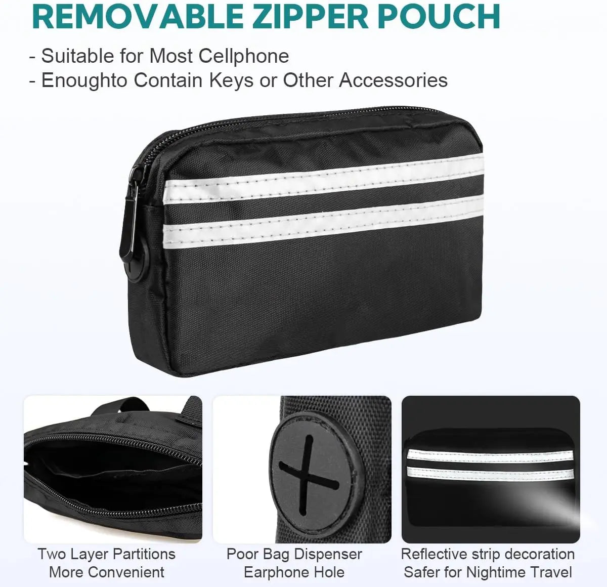 Smycz Hands-Free dla Dwóch Psów z Podwójnymi Uchwytami i Saszetką