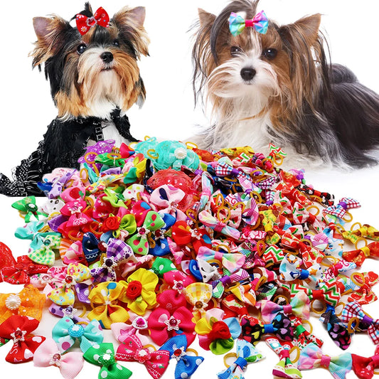 🎀 Zestaw 30/50 Kokardek dla Psów – Ręcznie Robione Ozdoby do Włosów z Gumką 🐶✨
