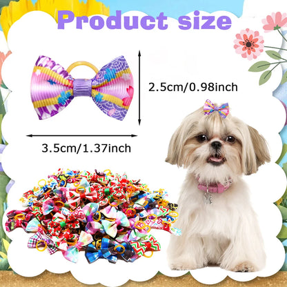 🎀 Zestaw 30/50 Kokardek dla Psów – Ręcznie Robione Ozdoby do Włosów z Gumką 🐶✨