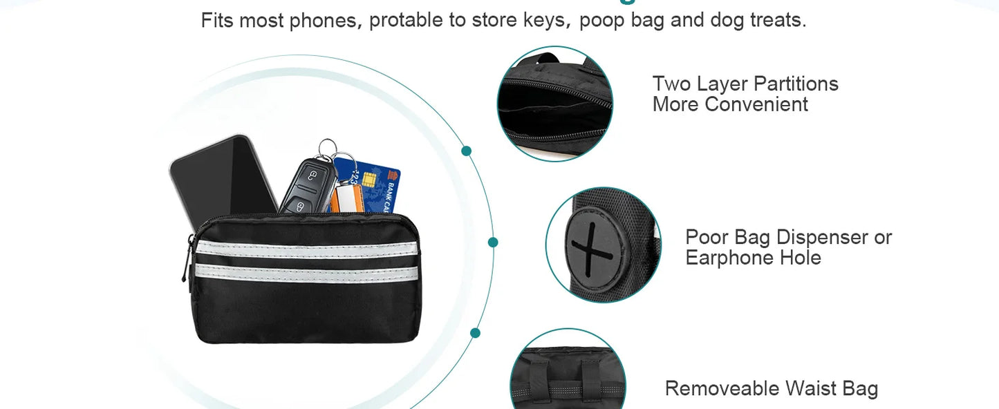 Smycz Hands-Free dla Dwóch Psów z Podwójnymi Uchwytami i Saszetką