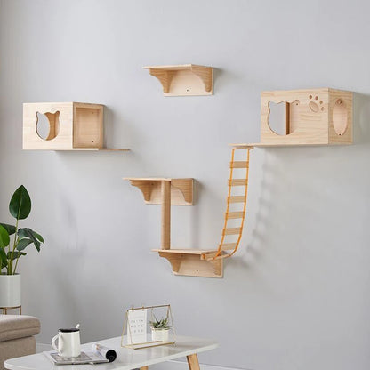 🐾🌿 Ścienna Półka Wspinaczkowa dla Kotów – Drewniane Stopnie z Sizalem do Drapania | Nowoczesne Meble Kocie na Ścianę 🐈✨