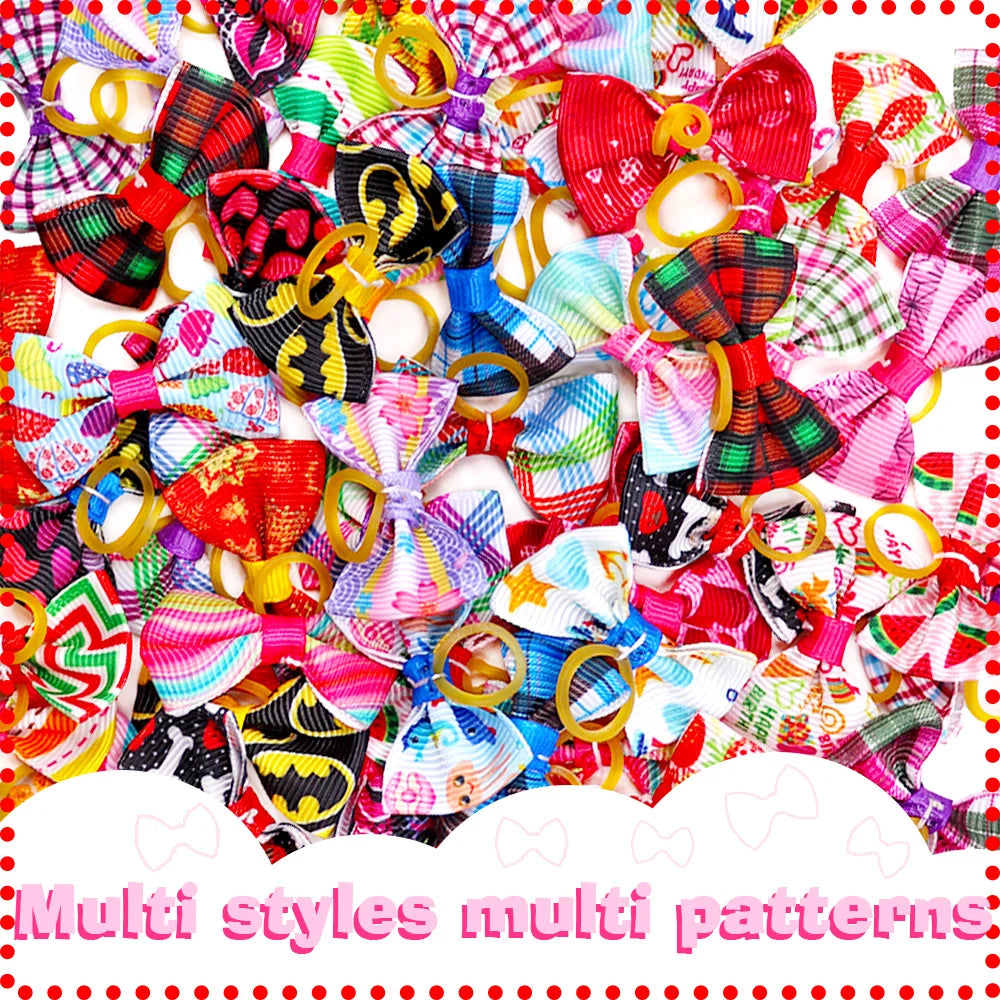🎀 Zestaw 30/50 Kokardek dla Psów – Ręcznie Robione Ozdoby do Włosów z Gumką 🐶✨
