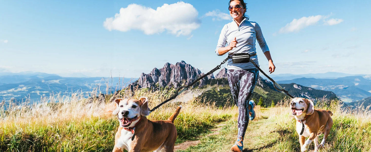 Smycz Hands-Free dla Dwóch Psów z Podwójnymi Uchwytami i Saszetką