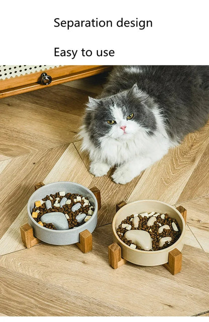Ceramiczna miseczka dla psów i kotów z eleganckim drewnianym stojakiem🍽️🐾
