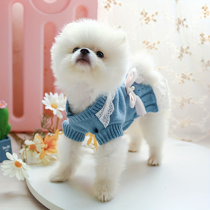 Dzianinowy sweterek dla małych psów „Cute Blue Skirt Sweater”