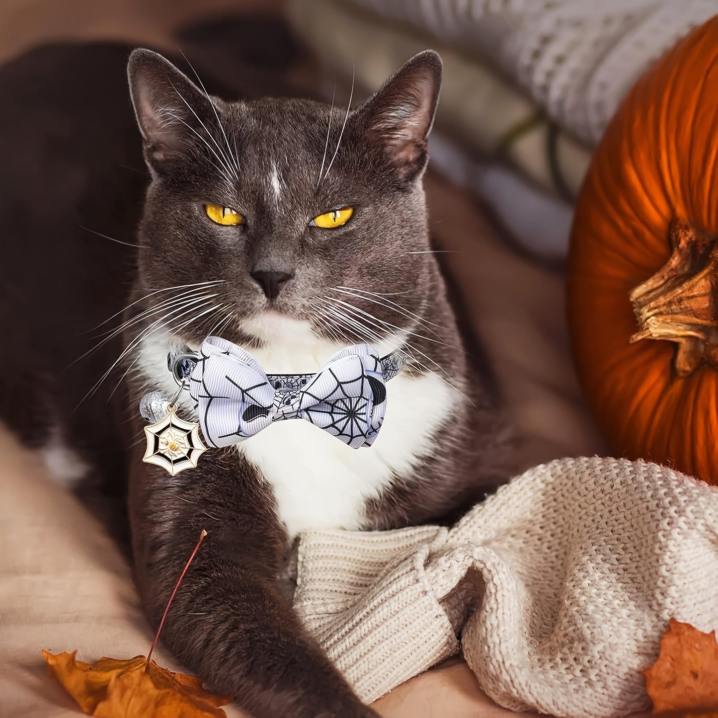 4-pak Halloweenowych obroży dla pupila z odpinaną muszką i dzwoneczkiem